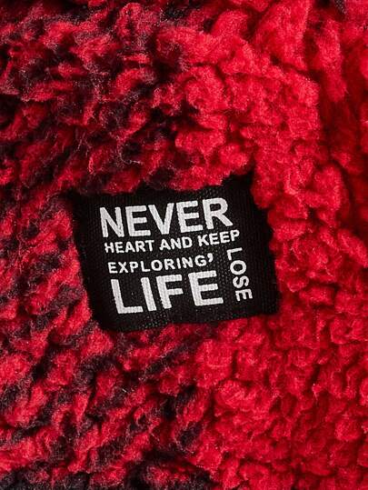 Manfinity ModaGents جاكيت كنز رجالي خريفي/شتوي بسحاب وقلنسوة، مطبوع عليه رقعة بالأحرف، بطانة من القماش الشعري، متسع المقاس، كاجوال