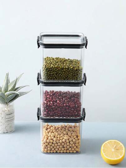 زجاجة بلاستيكية شفافة لحفظ الحبوب في المطبخ قطعة واحدة، صندوق تخزين محكم الإغلاق، غير آمنة للغسل في غسالة الصحون، غير آمنة للميكروويف