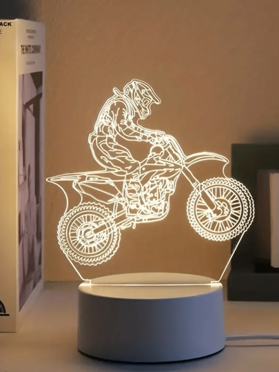 مصباح ليلي إبداعي بتصميم دراجة نارية ثلاثي الأبعاد مضاء بتقنية LED ، غير مألوف ومزين عليه رسومات مضيئة بتوصيل USB للخط المكتبي ، مصباح تابل Unique ذو LED