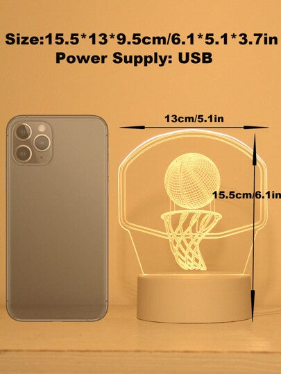 لمبة طاولة مزينة بضوء ليلي مبتكر يتضمن سلك USB بتصميم ثلاثي الأبعاد ومنظر كرة السلة المضيء ومصباح LED