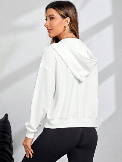 Sport Studio سترة رياضية نسائية بقلنسوة بألوان ثابتة وأربطة شد