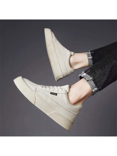 أحذية رياضية للطلاب عادية بنعل سميك، شكل أصابع قدم دائري، منفذة للهواء، رباط، أحذية تزلج للرجال، مضادة للإنزلاق متينة للعمل، مناسبة للربيع والخريف