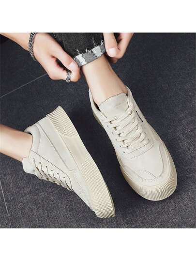 أحذية رياضية للطلاب عادية بنعل سميك، شكل أصابع قدم دائري، منفذة للهواء، رباط، أحذية تزلج للرجال، مضادة للإنزلاق متينة للعمل، مناسبة للربيع والخريف