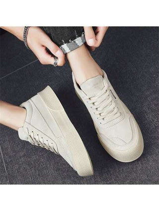 أحذية رياضية للطلاب عادية بنعل سميك، شكل أصابع قدم دائري، منفذة للهواء، رباط، أحذية تزلج للرجال، مضادة للإنزلاق متينة للعمل، مناسبة للربيع والخريف