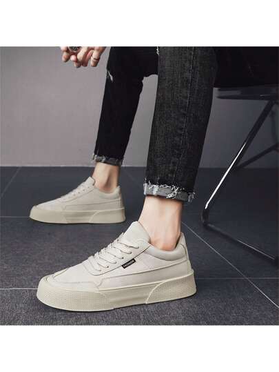 أحذية رياضية للطلاب عادية بنعل سميك، شكل أصابع قدم دائري، منفذة للهواء، رباط، أحذية تزلج للرجال، مضادة للإنزلاق متينة للعمل، مناسبة للربيع والخريف