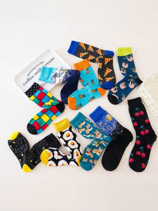 5 أزواج من جوارب الطاقم متنوعة الألوان والتصاميم الأنيقة والمبتكرة، ملائمة وراحة للجنسين، مجموعة هدايا جوارب فريدة للأصدقاء