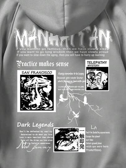 ROMWE MEN Grunge Punk سويت شيرت رجالي بأكمام طويلة مطبوع عليه فطر وحروف