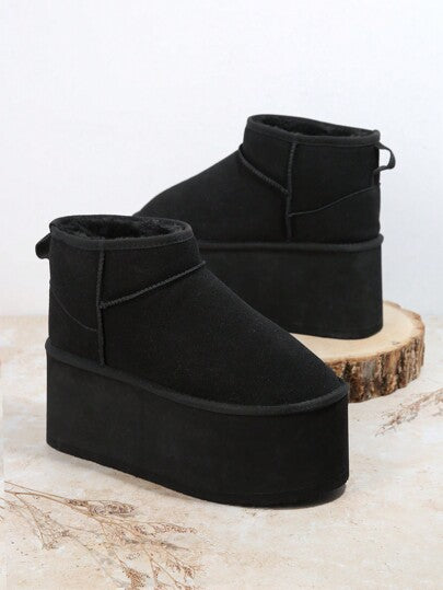 SHUZIA أحذية نسائية مريحة دافئة ومريحة ذات أصابع مستديرة، ذات نعل سميك إضافي، لطيف، خارجي من الغزال الاصطناعي باللون الأسود