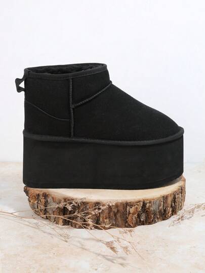 SHUZIA أحذية نسائية مريحة دافئة ومريحة ذات أصابع مستديرة، ذات نعل سميك إضافي، لطيف، خارجي من الغزال الاصطناعي باللون الأسود