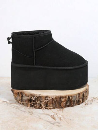 SHUZIA أحذية نسائية مريحة دافئة ومريحة ذات أصابع مستديرة، ذات نعل سميك إضافي، لطيف، خارجي من الغزال الاصطناعي باللون الأسود