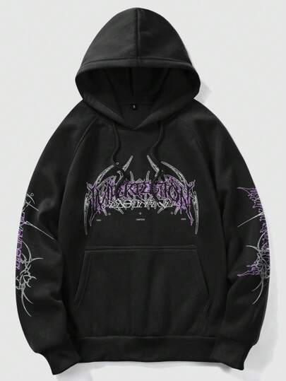 Demarkasi كنزة رجالية سوداء ذات غطاء وأكمام طويلة مطبوع عليها شعار للفنان، للعطلات، الربيع، المهرجانات، التمارين الرياضية