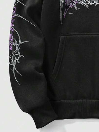 Demarkasi كنزة رجالية سوداء ذات غطاء وأكمام طويلة مطبوع عليها شعار للفنان، للعطلات، الربيع، المهرجانات، التمارين الرياضية