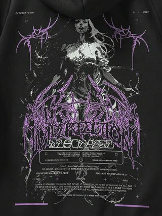 Demarkasi كنزة رجالية سوداء ذات غطاء وأكمام طويلة مطبوع عليها شعار للفنان، للعطلات، الربيع، المهرجانات، التمارين الرياضية