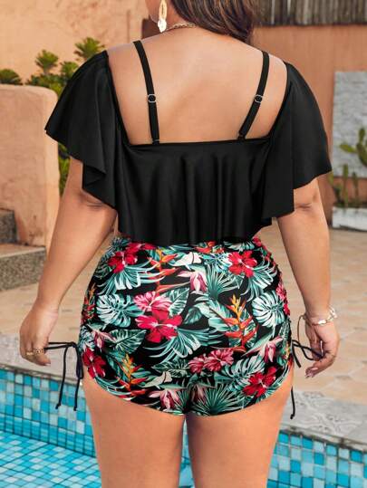 Swim Lushoire بيكيني نسائي بقياس كبير مع بطبعة استوائية بنمط سترة