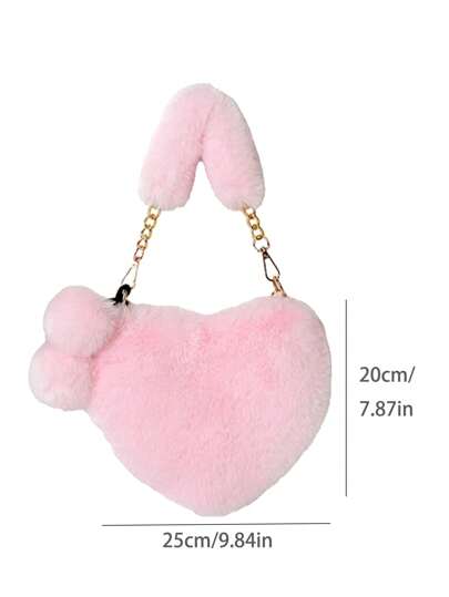 حقيبة على شكل خوخ من الفراء الاصطناعي للأرنب للفتيات الكوريات ، الأطفال ، الطلاب ، حقيبة عبر الجسم على شكل قلب جميلة