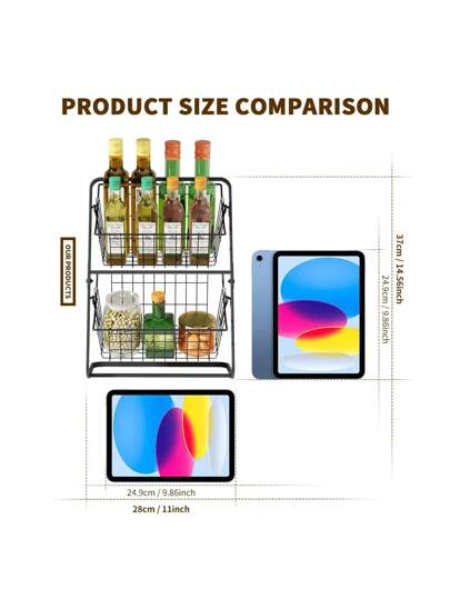 رف تخزين الخضروات للترتيب في المطبخ , حامل الخضروات متعدد الطبقات الاسود ، سلة الفواكه والخضروات المنزلية مع رف تخزين الفتحات