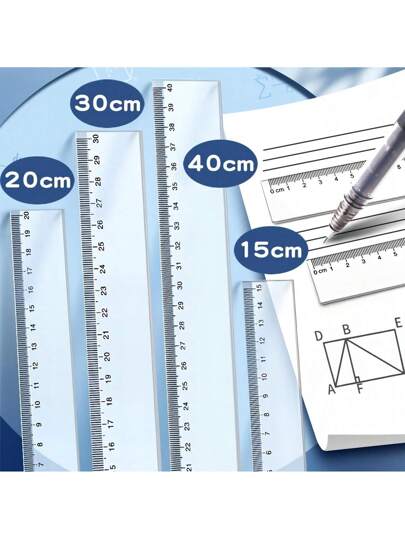 أدوات مكتبية ومدرسية 1 قطعة مسطرة أكريليك شفافة عالية الدقة بأحجام متعددة (15/20/30/40 سنتيمتر) للمكتب والدراسة ، أداة قياس الرسم السميكة