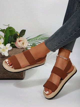 صنادل شقة يضعها النساء بوزن خفيف ومريحة وأحزمة مرنة محبوكة وأنيقة