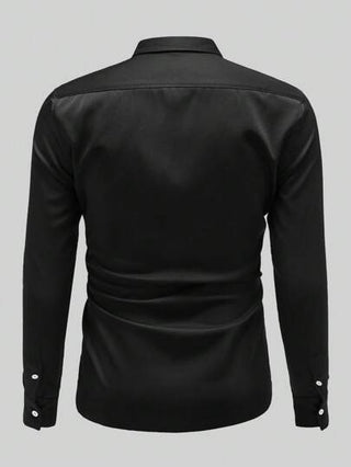 NITAGUT قميص أزرار طويل الأكمام أحادي اللون للرجال