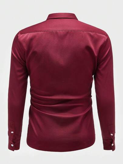 NITAGUT قميص موحدة اللون أزرار علوية للرجال