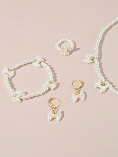 مجموعة مكونة من 5قطع: قلادة فراشة لولو، سوار، أقراط،2خاتم للفتيات المراهقات