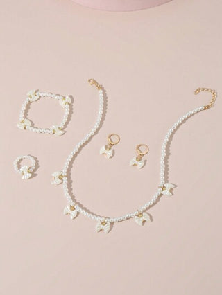 مجموعة مكونة من 5قطع: قلادة فراشة لولو، سوار، أقراط،2خاتم للفتيات المراهقات
