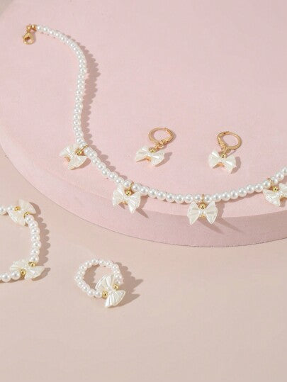 مجموعة مكونة من 5قطع: قلادة فراشة لولو، سوار، أقراط،2خاتم للفتيات المراهقات