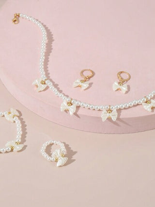 مجموعة مكونة من 5قطع: قلادة فراشة لولو، سوار، أقراط،2خاتم للفتيات المراهقات