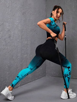 SHEIN Sport Studio طقم ملابس رياضية للنساء مجموعة سلس الاتساق مع درجات لونية، طقم بناطيل ليجنز للنساء