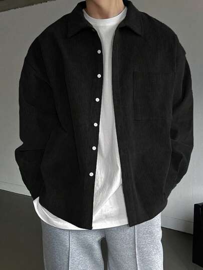 DAZY قميص كاجوال أزرار للرجال بلون أحادي، ملابس خريفية بأكمام طويلة