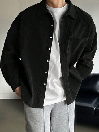 DAZY قميص كاجوال أزرار للرجال بلون أحادي، ملابس خريفية بأكمام طويلة