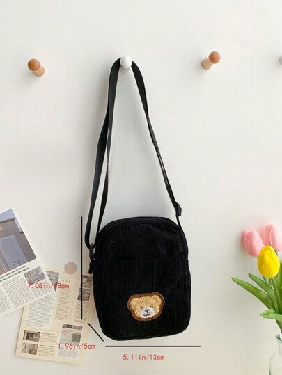 حقيبة كتف صغيرة عصرية متعددة الاستخدامات، بسيطة وطازجة، حقيبة عبر الجسم كرتونية لطيفة على طراز الدببة الكورية