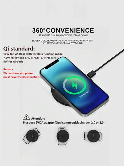 شاحن لاسلكي للمكتب 10 واط مع مؤشر شحن ضوئي، متوافق مع الهواتف الذكية التي تدعم تقنية Qi، متوافق مع ، متوافق مع سلسلة هواتف 8/X/11/12/13/14/15، شاحن لاسلكي مناسب للمكتب والسكن والمنزل