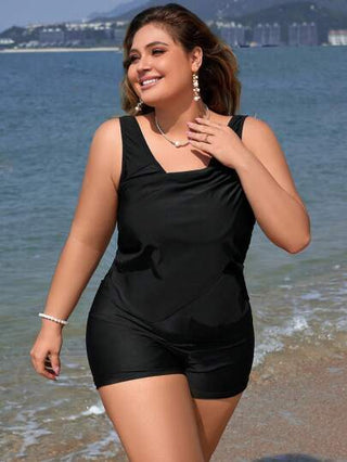 طقم تانكيني حريمي Swim Lushoire مايوه ثنائي القطع بستايل سترة واسعة الحجم للنساء بلون سادة
