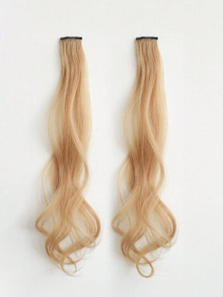 قطعتان من وصلات الشعر المجعد الملونة للفتيات، مشابك شعر، نسيج شعر ذهبي غير مرئي مناسب للحياة اليومية أو العطلات