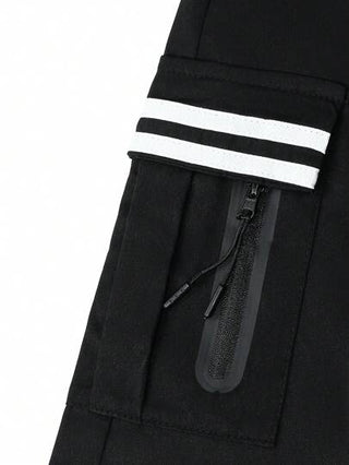 Manfinity Homme شورت رجالي واسع مطبوع بخطوط مع جيوب بسحاب وخصر بسير اللباس، شورتات بسكتبول فضفاضة، هدايا للزوج والصديق