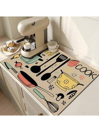 منشفة تجفيف مطبوعة للمطبخ قطعة واحدة ، مناسبة لآلة القهوة، تجفيف الصحون، استعمال تحت الصحن