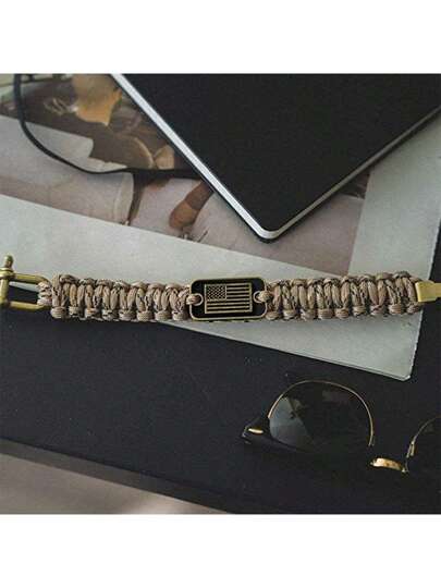 قطعة واحدة من سوار الحبال الحياتي بتصميم الكامو والعلم الأمريكي - هدية عيد الأب المثالية للرجال، هواة الخارج والعسكريين