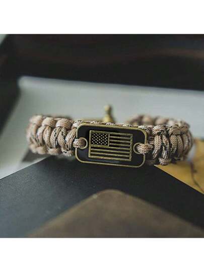 قطعة واحدة من سوار الحبال الحياتي بتصميم الكامو والعلم الأمريكي - هدية عيد الأب المثالية للرجال، هواة الخارج والعسكريين