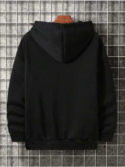 Manfinity Homme هوديBlouse بجيب كنغر بحزام خصر بطباعة حرفي للرجال، اكمام طويلة كاجوال