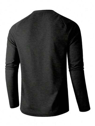 Manfinity Homme تي شيرت رجالي أحادي اللون نصف أزرار، خريفي