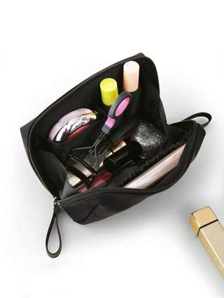 قطعة واحدة حقيبة مستحضرات تجميل مقاومة للماء ذات لون أسود بحامل أحمر شفاه، حقيبة مكياج محمولة للسفر باللون الأسود أو البيج الذي سيرسل عشوائيًا، منظم أساسيات السفر والأدوات الصحية، هدايا وإكسسوارات حقيبة مغلقة بسوستة، ملحقات أظافر