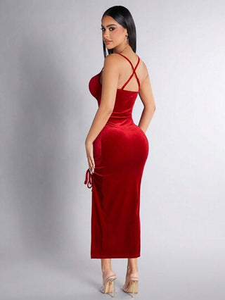 PETITE فستان قطعة كاملة بسحاب جانبي ورباط في الخلف وتنورة فاصلة للسيدات