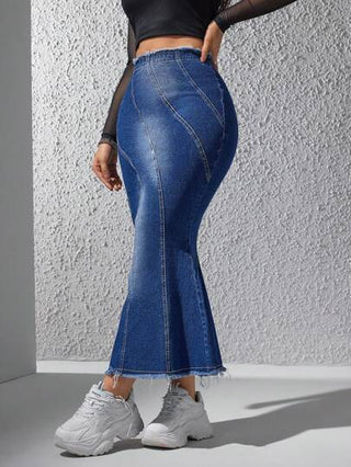 EZwear تنورة نسائية من الدنيم بحاشية حورية البحر
