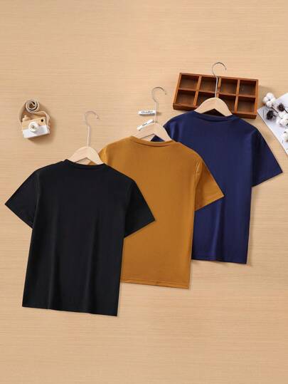 SHEIN 3 قطع تي شيرت قصير الأكمام مطبوع عليه حروف ملونة للأولاد من توين