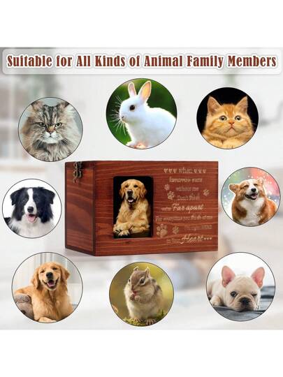 أواني حرق الحيوانات الأليفة لرماد الكلب أو القطط، أواني حرق الحيوانات الأليفة الخشبية مع إطار صورة، علبة تذكارية للحيوانات الأليفة بالإضافة إلى صندوق ذكرى القطة أو الكلب مبطن بالفانيليا السوداء كهدية تذكارية لفقدان الحيوانات الأليفة وتعاطف للتعبير عن الأل