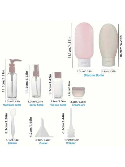 11قطعة/مجموعة زجاجات فارغة سعة 60مل لشامبو وجل الإستحمام والمستحضرات التجميلية ومطهر اليدين وغسول الوجه للاستخدام اليومي والسفر، أكياس تخزين ومكياج، محفظة تجميل، منظم للعطلات، منظم مكياج كبير السعة، علبة مكياج متعددة الاستخدامات للأحمر والفرش...