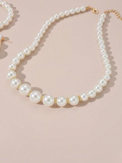 4قطعة/مجموعة قلادة، سوار، اقراط من لؤلؤ للفتيات