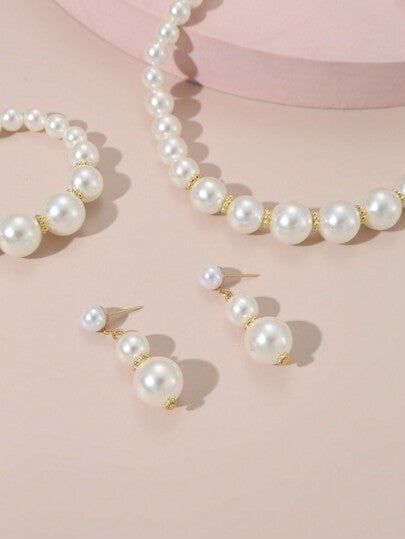 4قطعة/مجموعة قلادة، سوار، اقراط من لؤلؤ للفتيات