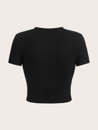 EZwear تي شيرت نسائي أساسي بياقة مستديرة وأكمام قصيرة، جرافيك جيتار، مقصوص مناسب للصيف